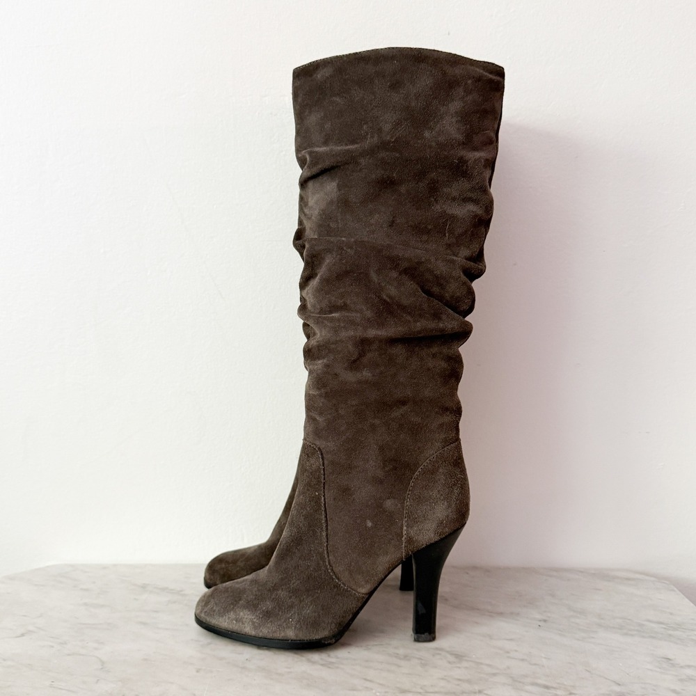 Söfft‎ Slouchy Knee High Boots 7M Brown Suede Almond Toe High Heel 1411625